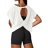 UNIANKIYA Open Back Workout Tops for Women Loose Fit Athletic Crop Tee Short Sleeve Gym Running Yoga Shirt