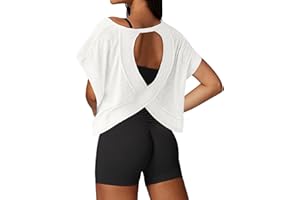 UNIANKIYA Open Back Workout Tops for Women Loose Fit Athletic Crop Tee Short Sleeve Gym Running Yoga Shirt