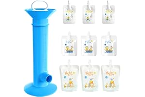 YIISHUIIL 10pcs Set Baby Food Pouch Maker Reusable Pure Color Pouches Toddler Fruit Squeeze Puree Filler for Kids (Blue)