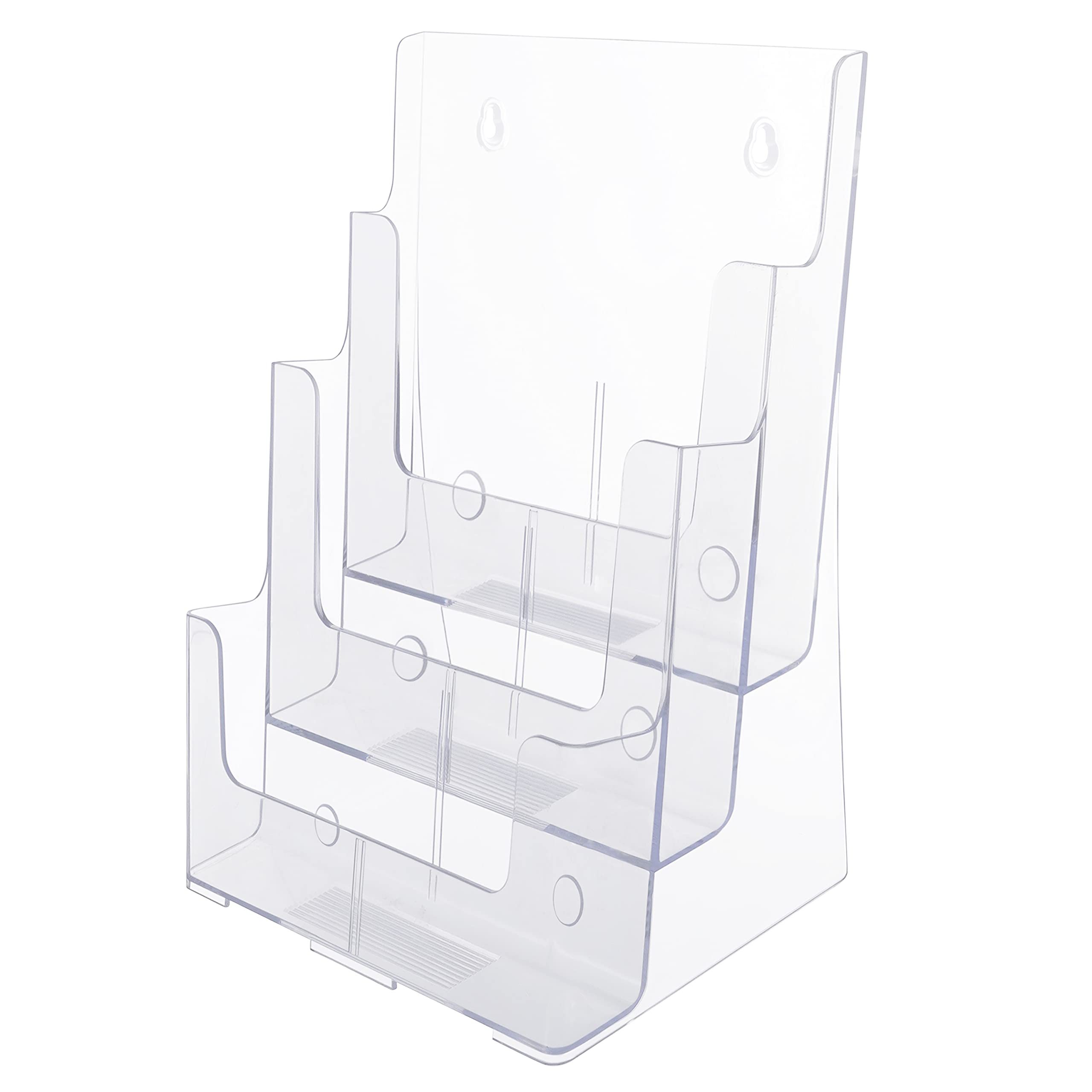 Kurtzy Clear Plastic A4 Brochure Holder - 3-Tier Counter/Desktop & Wall Mounted Portrait Display Stand - Literature, Booklet, Leaflet, Menu, Flyer, Magazine & Pamphlet Holders