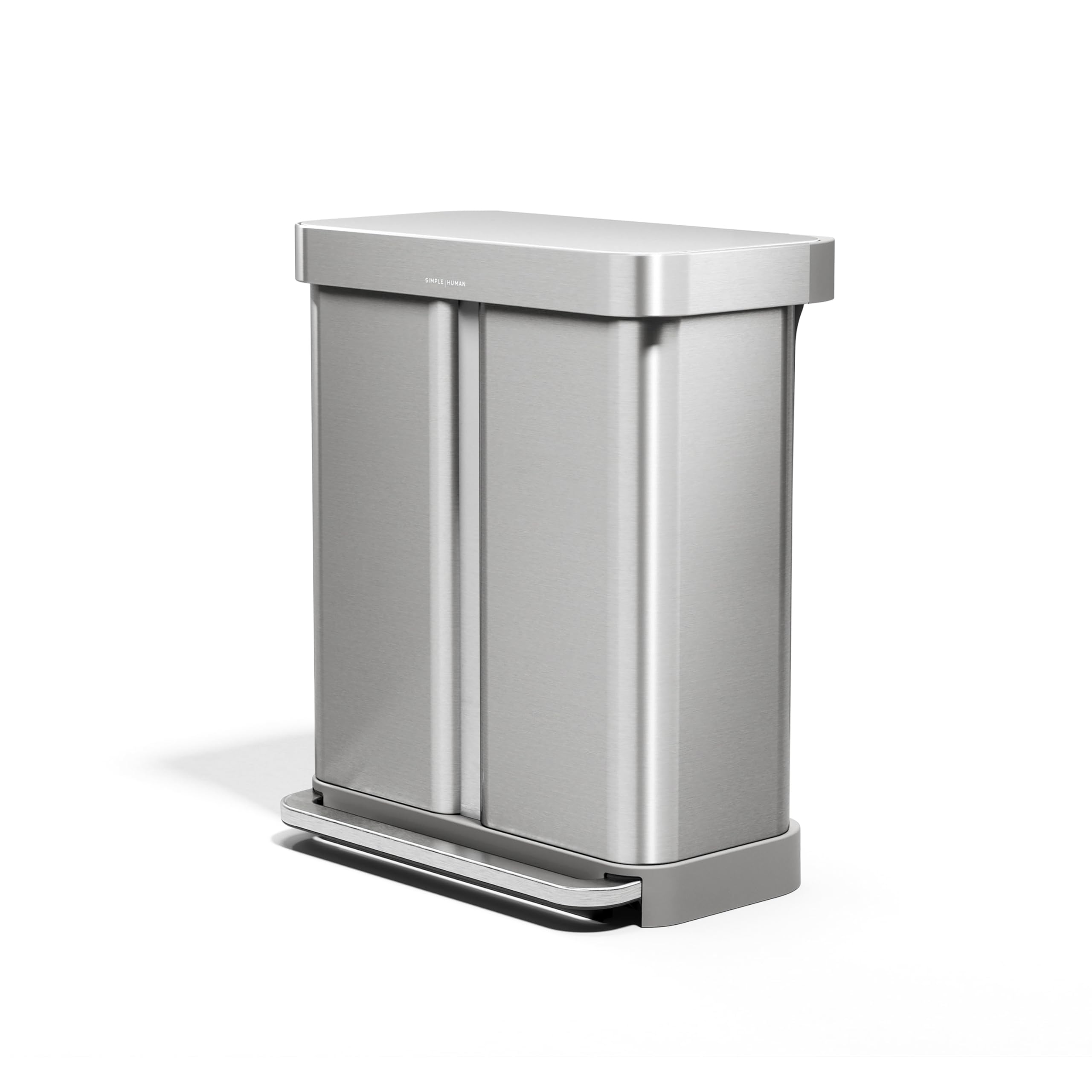 Photo 1 of simplehuman 58 Liter / 15.3 Gallon Rectangular Hands-Free Dual Compartment Recycling Kitchen Step Trash Can with Soft-Close Lid, Brushed Stainless Steel