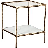 Signature Design by Ashley Ryandale Square Accent Table for Living Room, Sand‑Casted Aluminum Frame With Brass Finish, Glass 