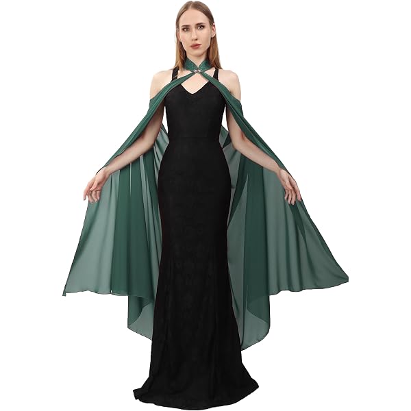 Amazon.com: DAZCOS Chiffon Shawls Cape for Women Tulle Cloak Sheer for  Evening Glamour Dresses Wedding Collared Halter Capelet (Black) : Clothing,  Shoes & Jewelry