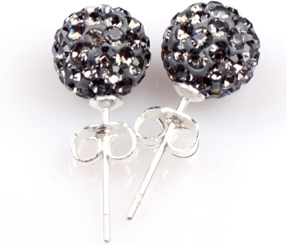 GEM-Inside 8mm Gray Grey CZ Crystal Pave Sparkle Studs Earrings