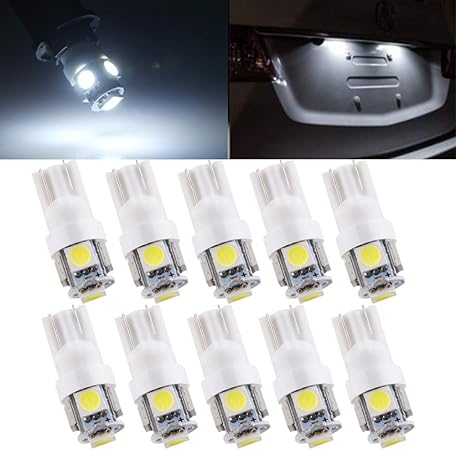 Amazon Co Jp Qasim 自動車用led T10 194 168 W5w 5050 5smd ドアサイドランプ ナンバープレート ライト ウェッジ電球 ホワイト 12v Dc 10個パック ホーム キッチン