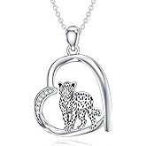 BETHZA Diamond Cheetah Necklace 925 Sterling Silver Leopard Heart Pendant Animal Jewelry Gifts for Women
