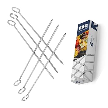 Bombay Steel Works Stainless Steel Square Barbeque Skewers | 13 Inch, Set of 6 | BBQ
