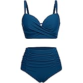 Yonique Women Underwire Bikini Set High Waisted Tummy Control Swimsuit 2 Piece Push Up Bathing Suit