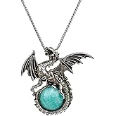 LDADAN Dragon Necklace - Unique Crystal & Gemstone Pendant for Men & Women - Silver Dinosaur Jewelry Gift