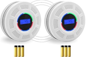 GiiHoo Wireless Interconnected Smoke Carbon Monoxide Detector Battery Powered, Interlinked Combination Smoke and Carbon Monoxide Detector Alarm with Digital Display, Silence Button (White-2)