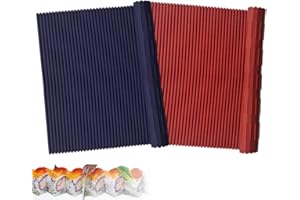 Esamploe 2 Pcs Silicone Sushi Mat,Non Stick Silicone Sushi Roll Mat,Durable Silicone Sushi Roller,Reusable and Easy to Clean,Home Kitchen DIY Sushi Silicone Making Tools(Red/Blue)