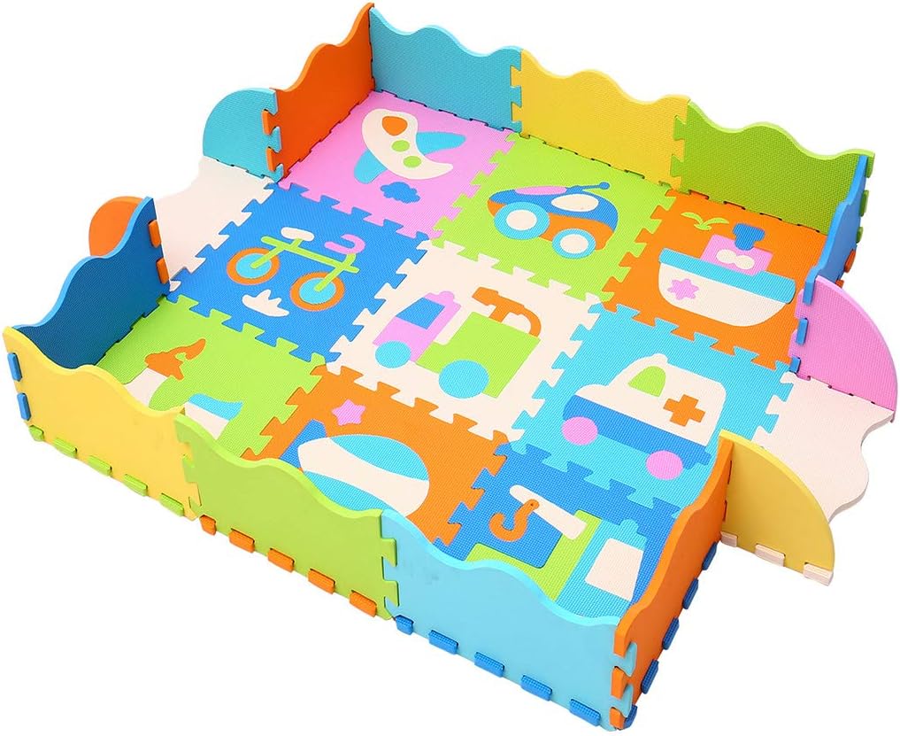 MQIAOHAM 9 Pcs EVA Foam Play Mats Floor Puzzle Crawling | Play Mat for Toddlers Kids Children | Interlocking | Bright Color P025B3010