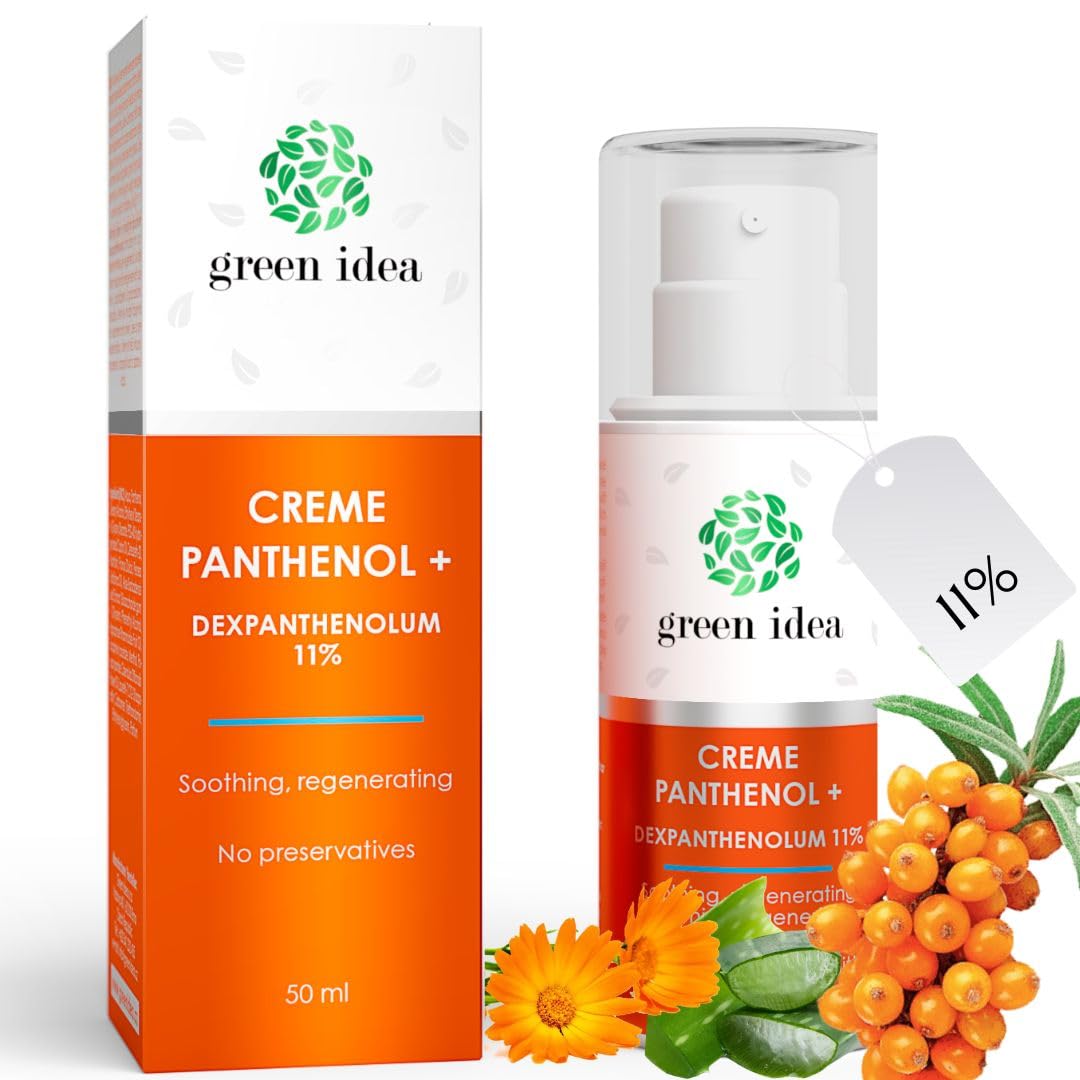 green idea PANTHENOL + 11% | High Content of Dexpanthenol and Other Active Ingredients | Aloe Vera, Calendula and Avocado Oil | After Sun Care | Eczema Care 50 ml (1)