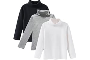 aromm Boys Girls Base Layer Thermal Shirt Turtleneck Long Sleeve Elastic Casual Undershirts 3pcs Set