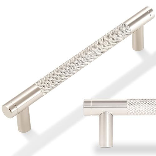 POVEFONK 10 Pack 5 inch(128mm) Brushed Satin Nickel Kitchen Cabinet Handles Knurled Cabinet Pulls Drawer Pulls Kitchen Hardware