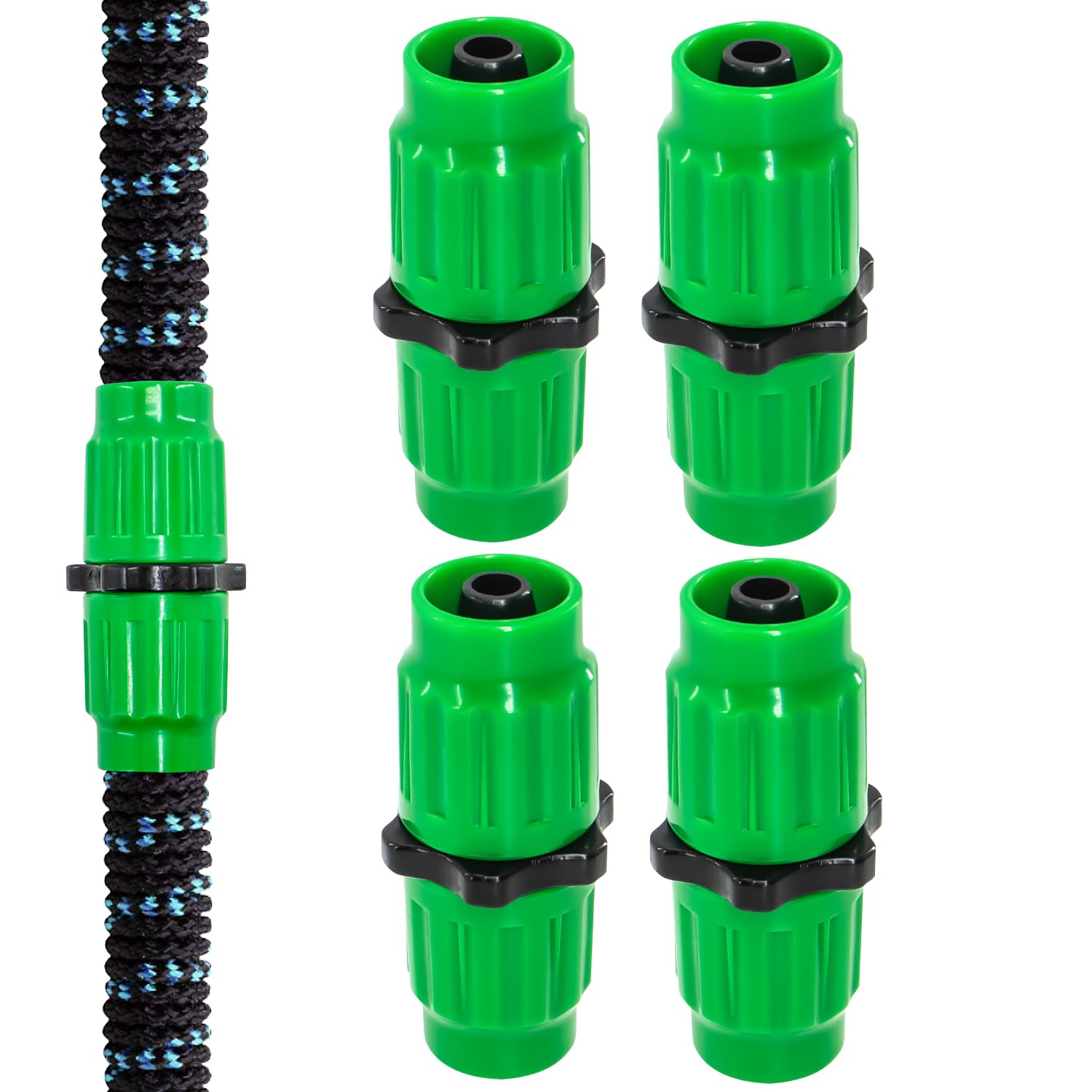 4 Sets Expandable Garden Hose Repair Kit - Dual-Channel Connectors Compatible with Pocket Hose - Fits 25, 50, 75, 100 FT