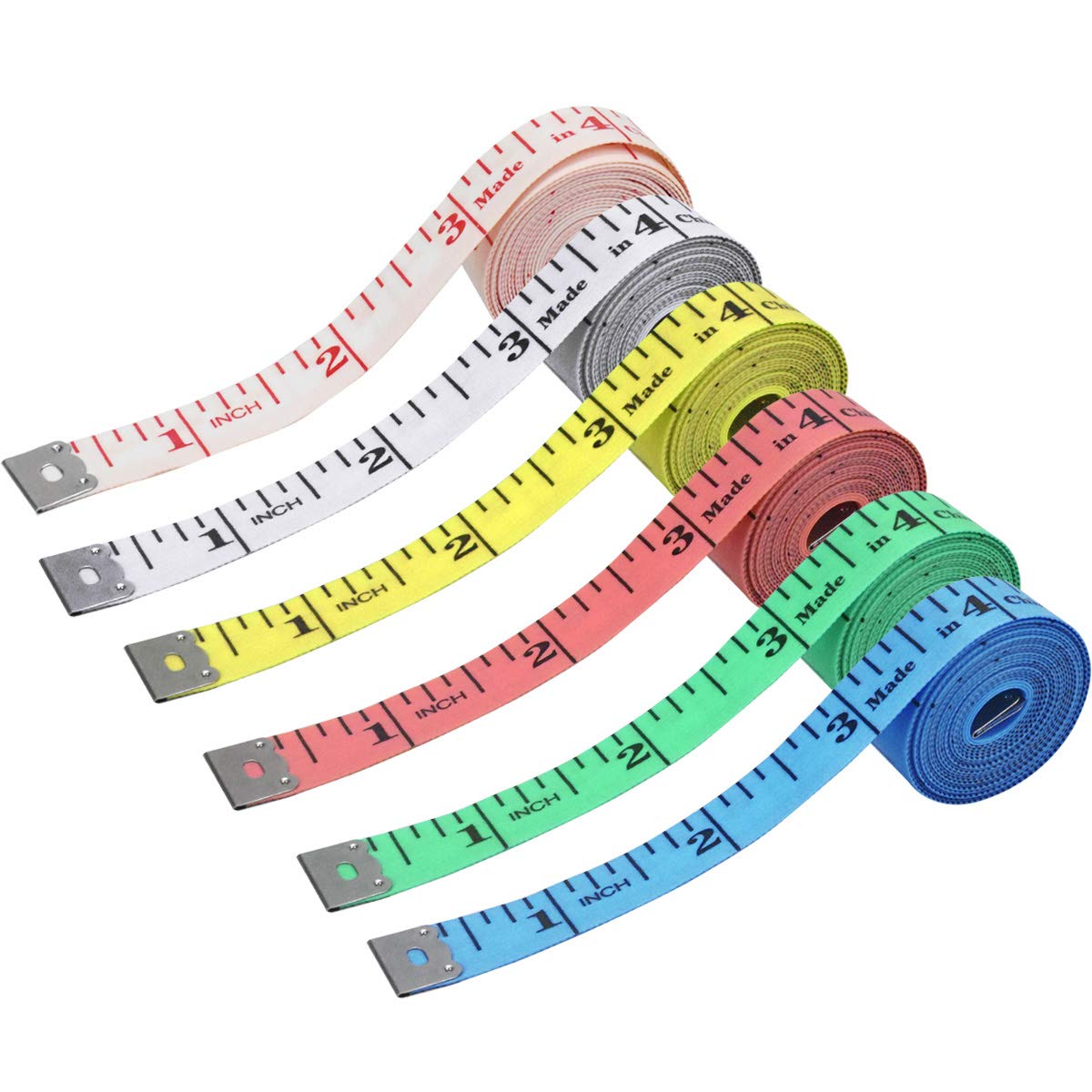 12Pcs Soft Tape Measure Double Scale Measuring Tape for Sewing, Body Measuring Ruler for Weight Loss, Tailor Tape Measures for Dressmaker Home & Professional Use, 60 inch/150cm 6 Colors