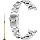 Juntan Stainless Steel Engineer Watch Band 20mm 22mm Curved Ends Metal Replacement Bracelet Taper Screw-in Watch Strap Bracelet Silver with Solid Folding Buckle for Men Women