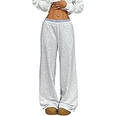 Verdusa Girl's Straight Leg Baggy Sweatpants Striped Low Waisted Workout Pants with Pockets