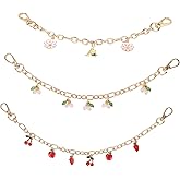 3pcs Golden Bag Charms, 3 Styles Decorative Bag Chain with Strawberry Cherry Flower Pendants Replacement Extender Chain Handbags Shoulder Crossbody Purse Charm Accessories for Women