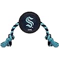 Pets First Rubber Dog Toy - NHL Seattle Kraken Ice Hockey Puck PET Toy with Heavy-Duty TUG Ropes. A Tough Toy for Dogs & Cats in a Hockey Puck Shape with Vibrant Team Logo. Great Dental Pet Rope Toy