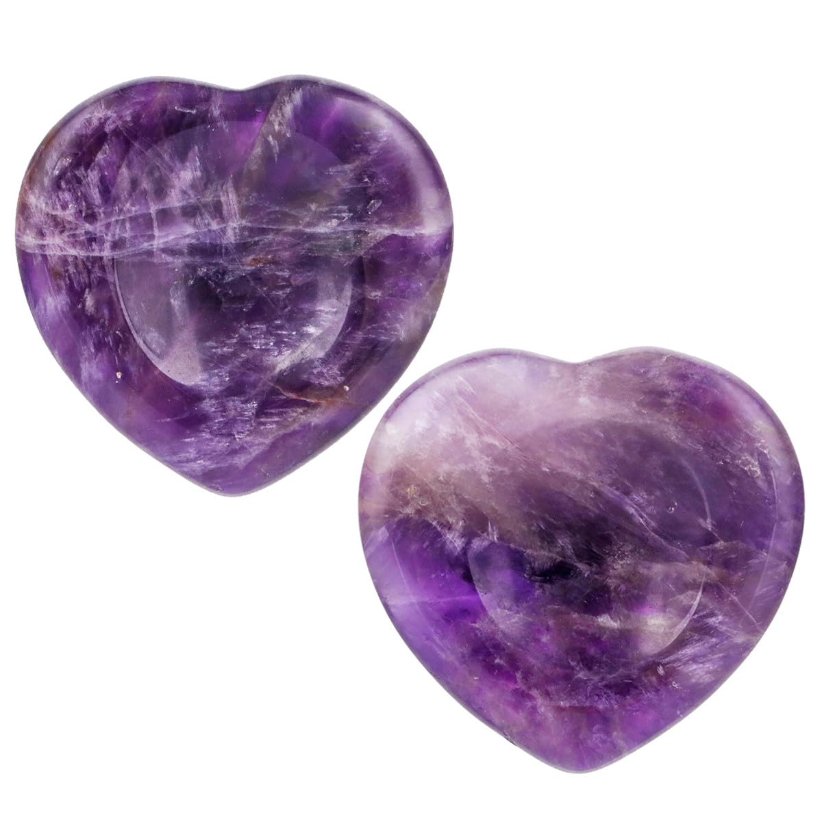 Nupuyai Amethyst Heart Thumb Worry Stone Set, 2pcs Natural Healing Crystal Pocket Palm Stone for Anxiety Stress Relief Reiki Therapy