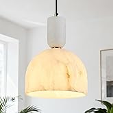 FDPBY Modern Gold Pendant Light Natural Alabaster Big Dome Pendant Light Fixture Adjustable Height Hanging Lamp for Kitchen I