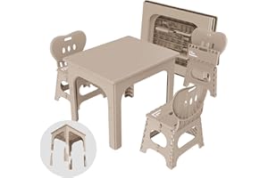 UNICOO® Kids Foldable & Height Adjustable Table Set w/2 Folding Chairs, Compact, Collapsible & Portable, Toddler Activity, Picnic Table, Card Table, Indoor/Outdoor (699) (Khaki)