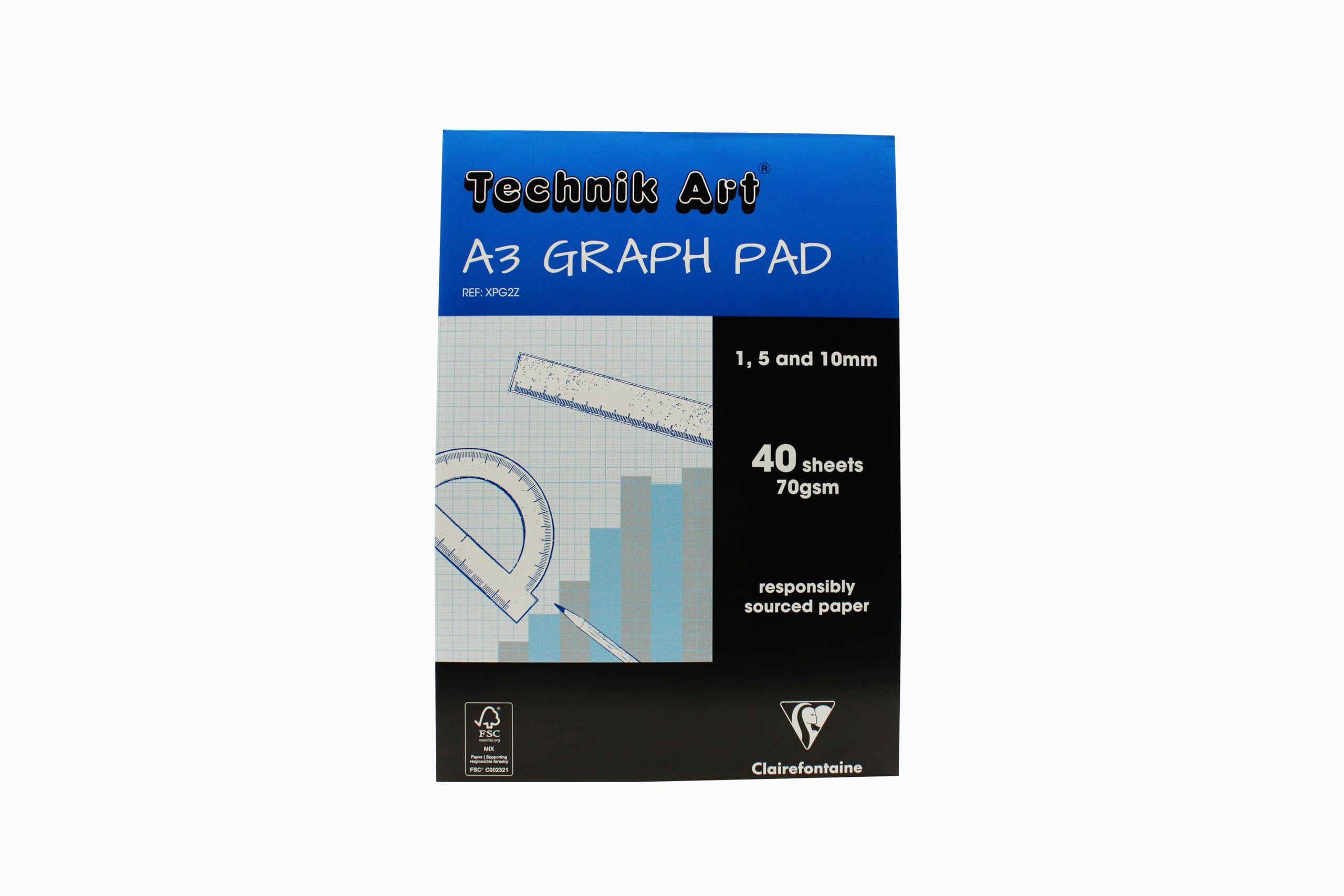 Exacompta Clairefontaine 'Technik Art' Graph Pad, A3, 1/5/10 mm Grid, 40 leaves, Blue