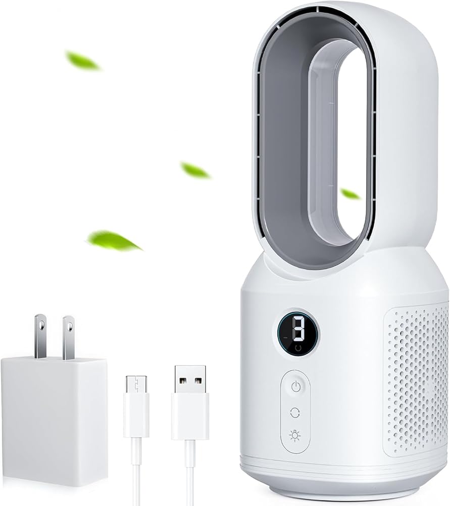 let'me 13 Inch Desk Fan, Small Bladeless Table Fan, 106° Oscillating Fan Touch Control with 3 Speeds and Night Light, Small Q