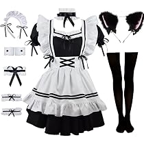 Amazon.com: Rickem Ladies Anime Cosplay French Black white bow ...