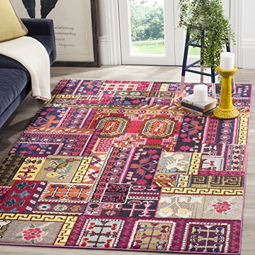Safavieh Monaco Collection MNC212D Modern Bohemian Colorful Pink and Multi Distressed Area Rug (4' x 5'7")