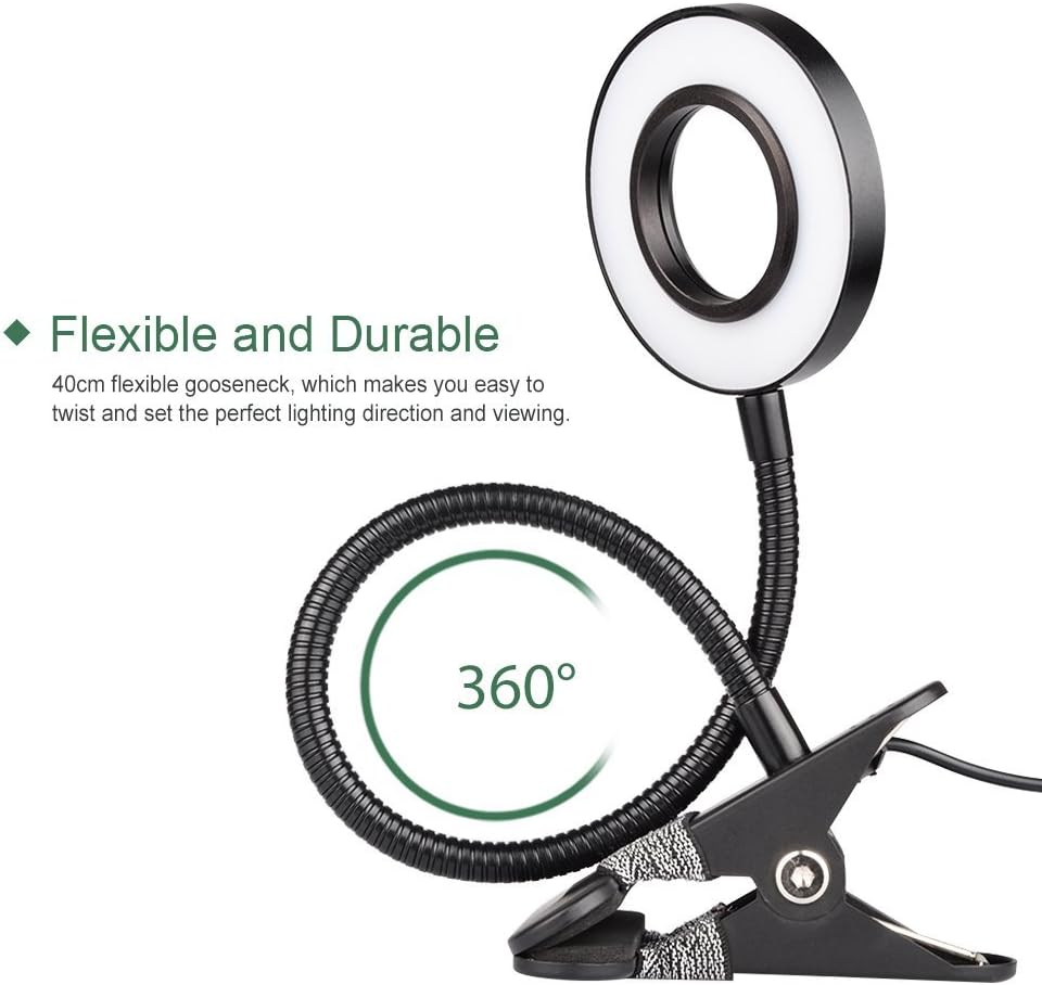 GLORIOUS-LITE 5W LED Clip on Light/Reading Light/Bed Light, 2 Color Book Light & Dimmable Pinao Light, Eye-Caring Clip on Lamp for Makeup Mirror, Desk, Headboard, Dorm Room, Computer and Piano(Black) - - 