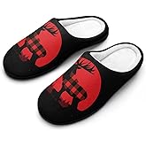Buffalo Plaid Deer Men's Slippers Non-Slip Warm Home Shoes Bedroom Hotel House Travel Slipper