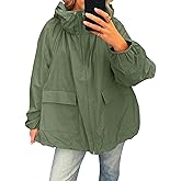 Fisoew Womens Oversized Lightweight Jacket Hooded Trench Coat Windbreaker Waterproof Raincoat With Pockets for Outdoor