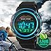 Fanmis Multi Function Alarm Stopwatch Digital LED Quartz Watch Solar Power Black Sports Watches (Blue)