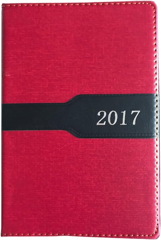 UberMade 2017 Standard Daily Diary Planner Organizer With Faux Leather Cover, Standard Size 8.5" x 6" (Size 8.5" x 6", Red/Black)