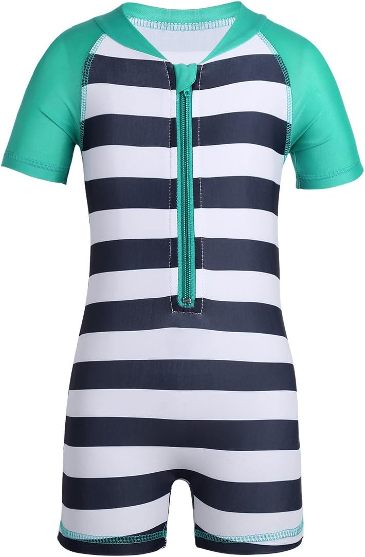 Mufeng Infant Baby Boys Swimming Costume One Piece Turtleneck Striped Zippered Swimwear Bathing