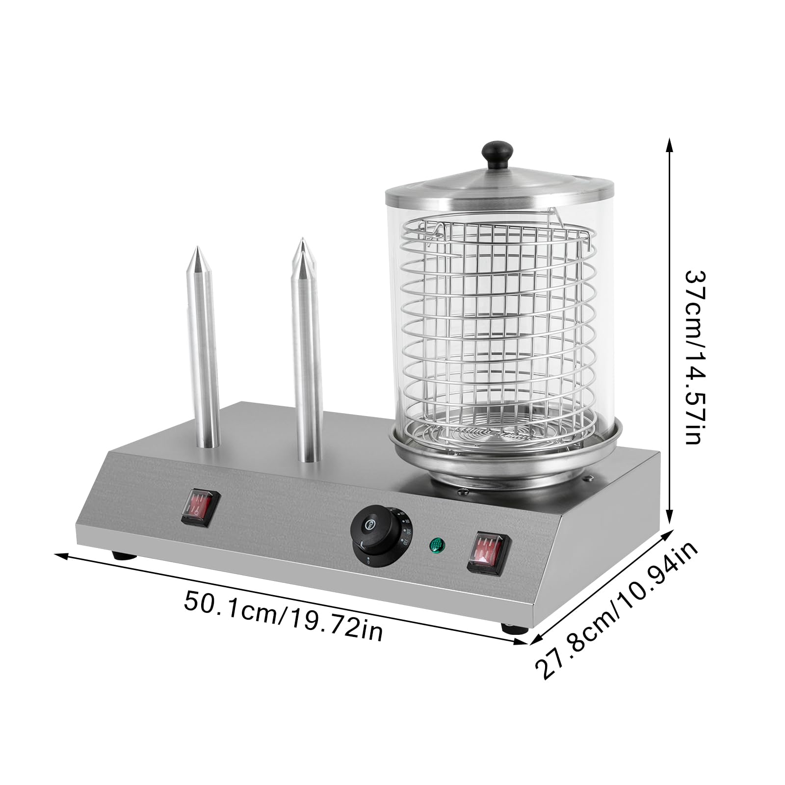 Hot Dog Steamer with Lid Stainless Steel Dog Steamer And 3 Bun Warmer Adjustable Temperature 86-230℉,Hotdog Machine with Bun Warmer for Hot Dogs, Sausages, Breads&Baguettes