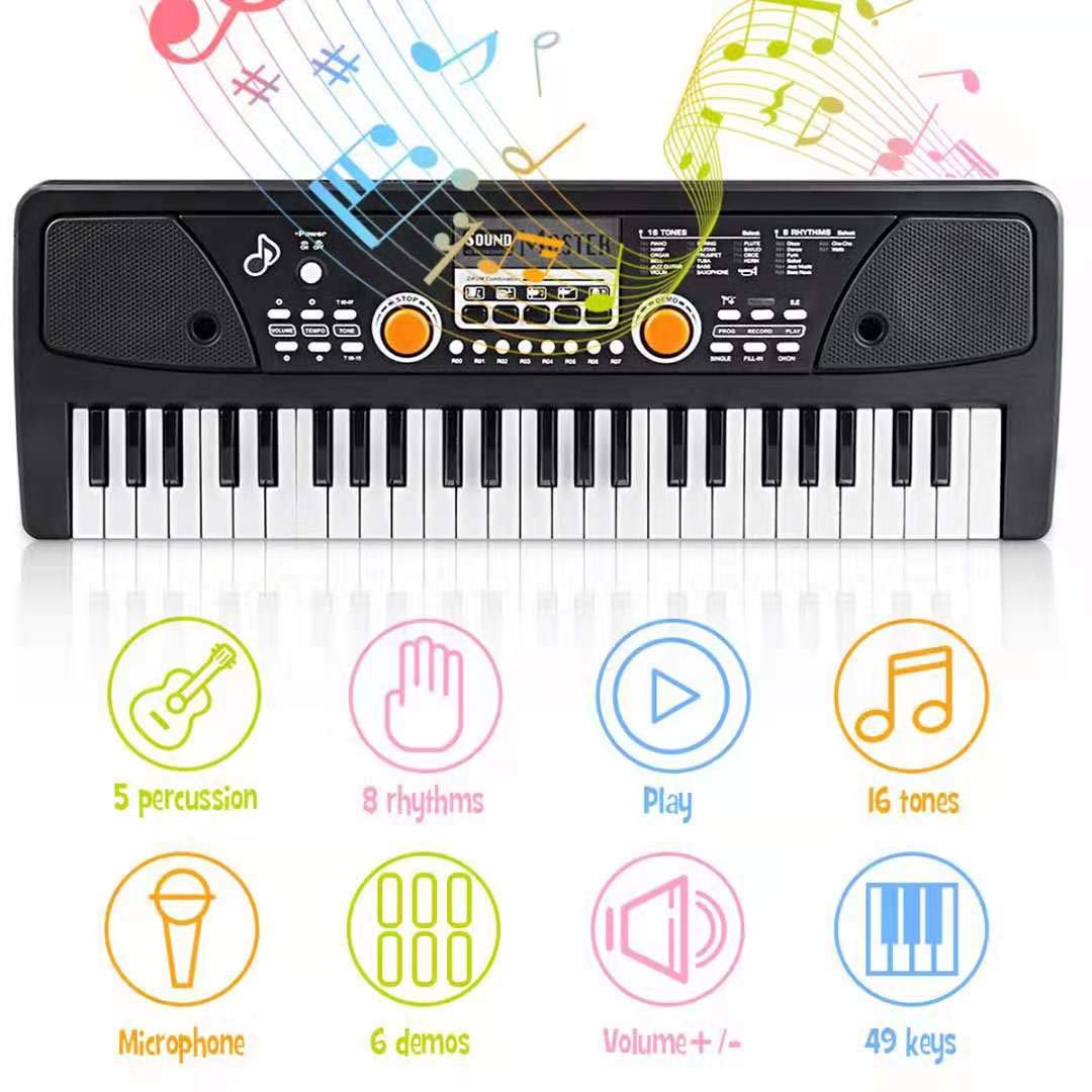 Kinder Klavier, Multifunktions Mini 49 Tasten Musik Klaviertastatur Tragbare Wiederaufladbare Elektronische Musikinstrument Mikrofon für Baby Kinder