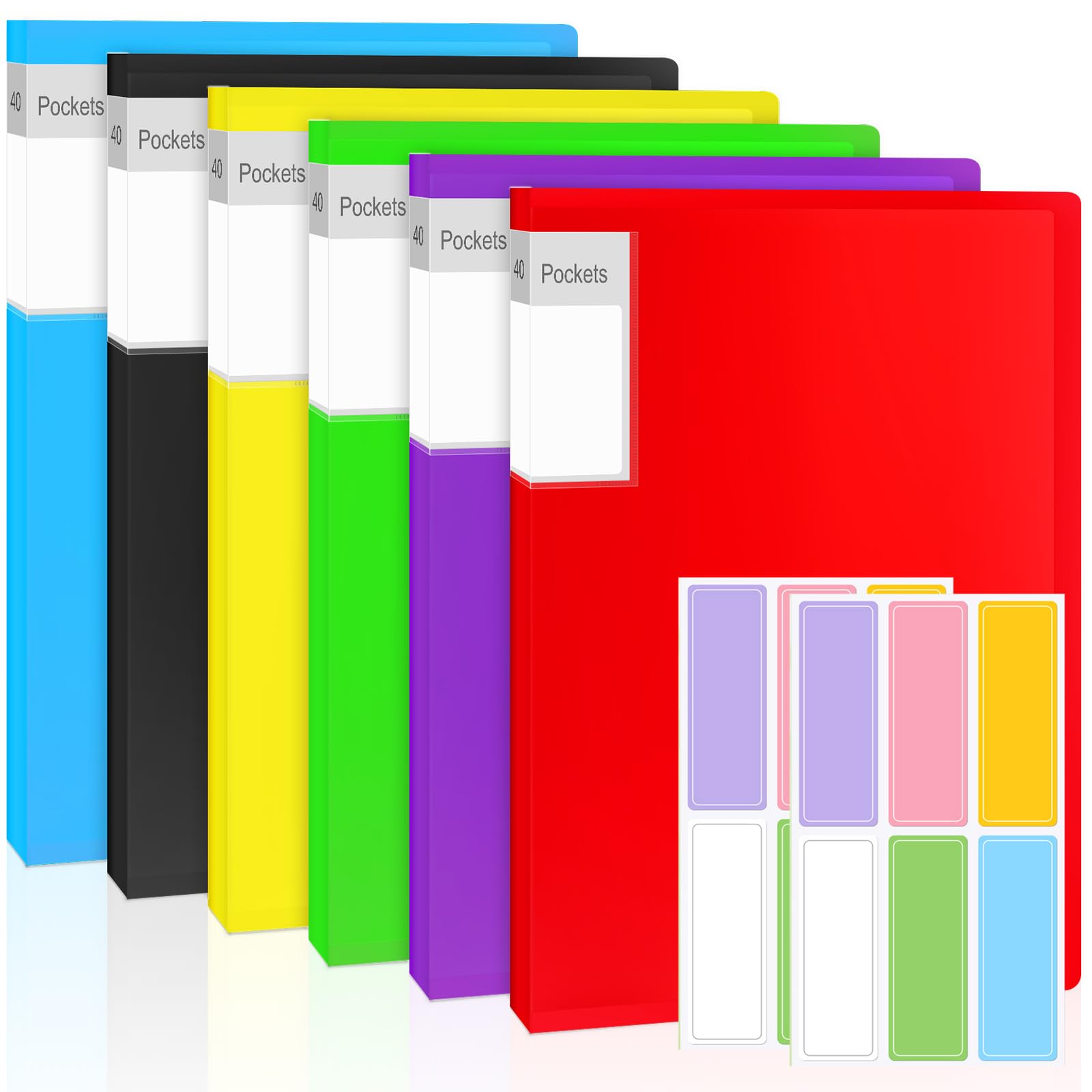 A4 Display Book Display Folder with Plastic Sleeves, A4 DisplayFolders, Display Book Document ClearFolders, Folderswith Plastic Pockets, Presentation Folder ProjectFolders - 40 Pocket (6 Colors)