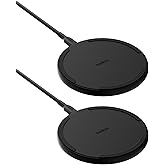 Belkin Wireless Charging Pad 15W - Qi Charger, Charging Station for Apple iPhone 17, iPhone 16/15/14 Series, AirPods, Samsung Galaxy S25, Galaxy S24, Pixel - 5ft Cable Included - Black, 2-Pack