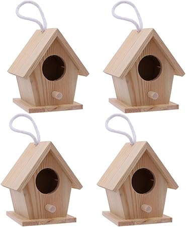 Heallily 4 Stucke Vogelhauschen Holz Vogelhaus Zum Aufhangen Und Bemalen Gartendeko Hangedeko Nisthohle Nistkasten Fur Papagei Kleine Vogel Und Kinder Basteln Amazon De Garten
