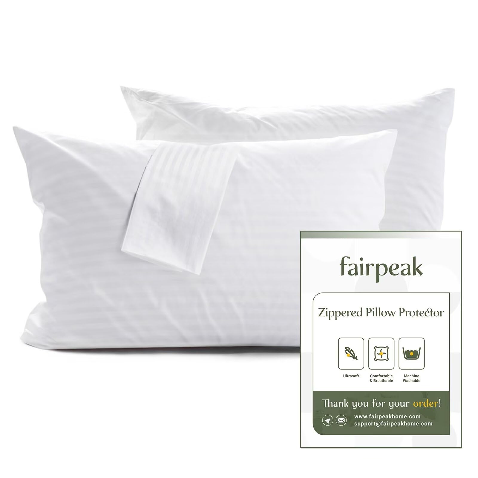Photo 1 of Fairpeak Pillow Covers Bed Pillow Protectors with Zipper, Pillow Cases, Luxury Hotel Quality, Breathable, Soft, Machine Washable, Queen Size, 20 x 30, 2 Pack