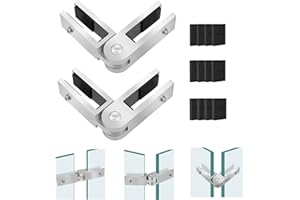 Gyykzz 2 Pack Adjustable Glass to Glass Clamp, 90 to 270 Degree Railing Clamp Indoor & Outdoor, Brushed Finish Stainless Steel T304 Railing Clip Brackets for Fence, Balustrade, Balcony Deck
