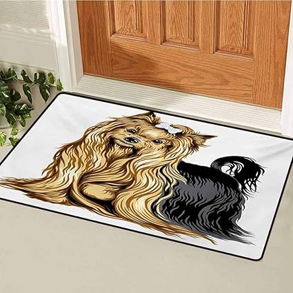 Amazon Com Guuvor Yorkie Welcome Door Mat Realistic Drawing Long
