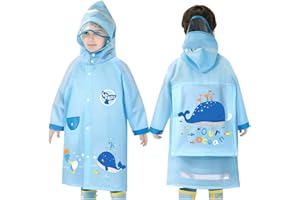 HOVKIB Kids Raincoats Waterproof Rain Jacket Hooded Rain Poncho Toddler Boys Girls Rain Suit Reusable Rainwear 1-8 Years
