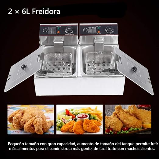 Freidora Doble Industrial,220-240V 12L Freidora Electrica Gran ...