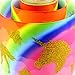 Midi Ribbon Golden Glitter Unicorn Stars Rainbow Printed Grosgrain Ribbon - 3