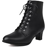 Betastella Women's Lace Up Booties Chunky Heel Ankle Boots Side Zip Short Boots Dress Shoes